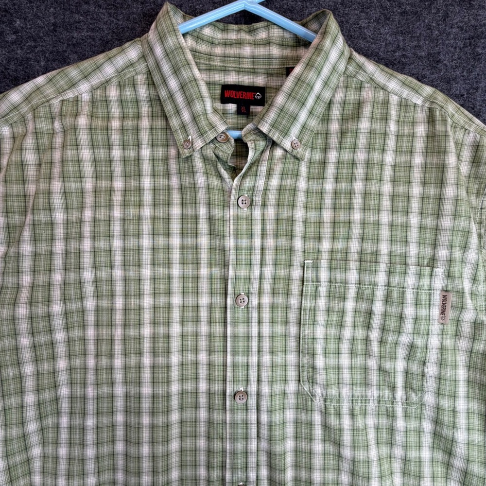 Wolverine Button Down Shirt Mens XL Green Plaid Short Sleeve Cotton Blend READ